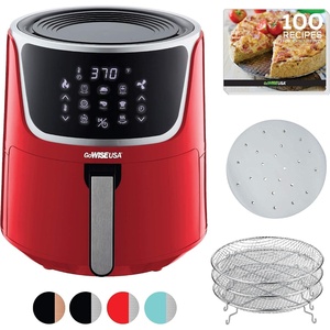 image:imageGoWISE 7Quart Electric Air Fryer with Dehydrating Function and 3 Stackable Racks  1Pack of Parchment Paper LED Digital Touchscreen with 8 Functions  100 Recipes RedSilver