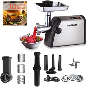 image:imageGoWISE USA 4in1 Heavy Duty Electric Meat Grinder and Food Processor Vegetable Slicer Sausage Maker Kibbe Kit with 3 Cutting Plates Stainless Steel Cutting Blade  Recipe Book GW88011
